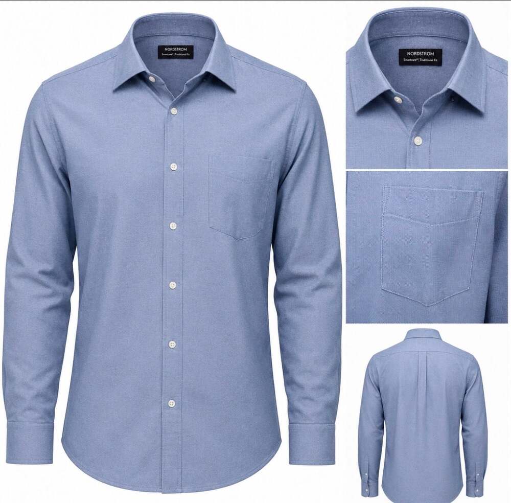 Nordstrom Smartcare Traditional Fit Men's Blue Dress Shirt Size 18.5 34-35